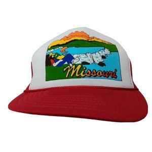 Vintage Missouri USA Trucker Cap Mesh Foam Snap Back Red White Farmer Fisherman